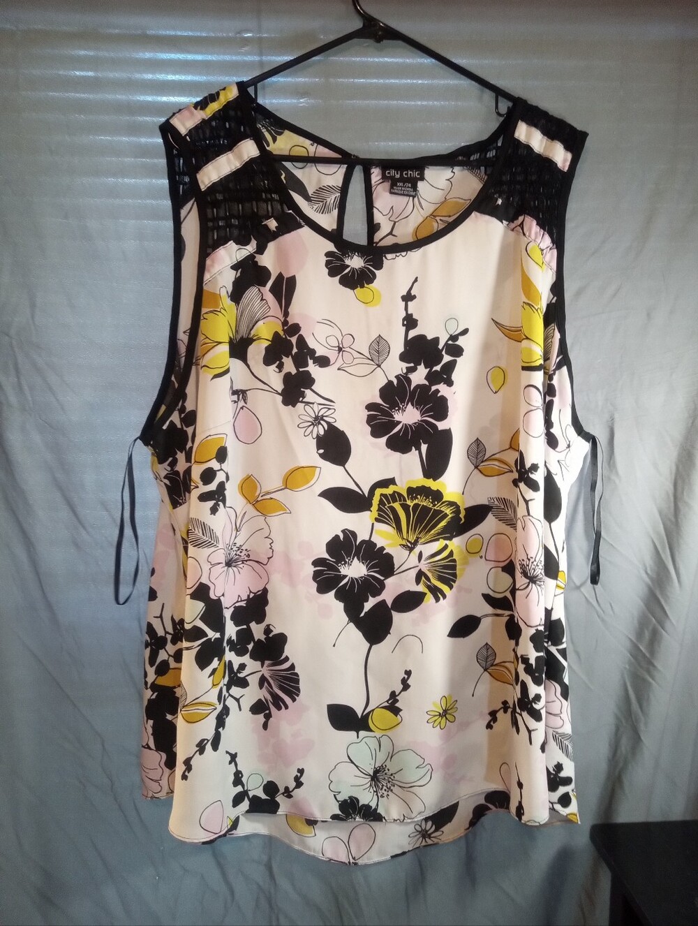 City Chic Black, White, Yellow & Pink Plus Size Floral Sleeveless Tank